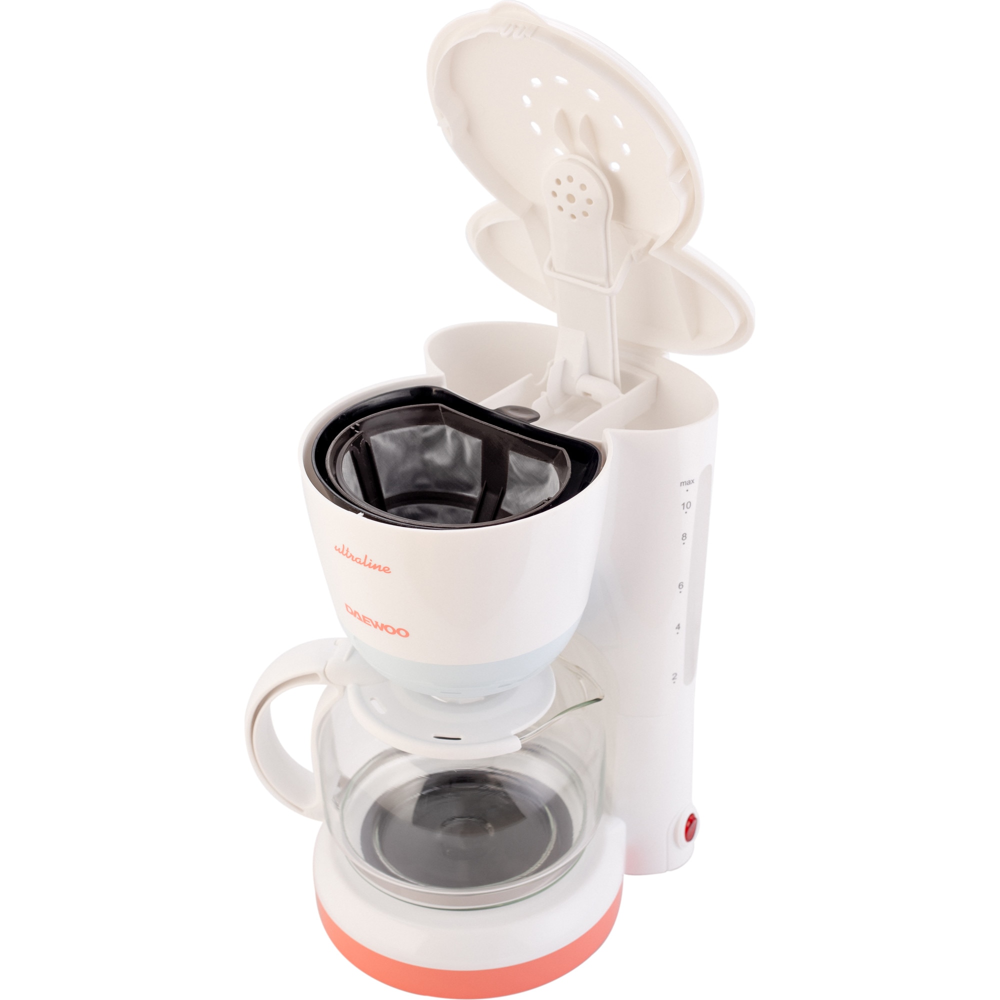 Cafetiera, 900 W, 1.25 litri, capacitate 15 cesti, filtru permanent extractabil, functie mentinere la cald, indicator nivel apa, alba