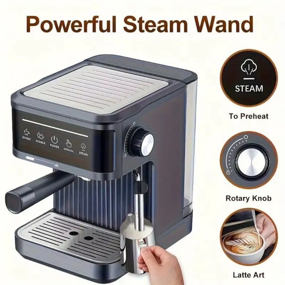 Espressor manual, 800W, 20 bar, Functie Mentinere la Cald, Filtru Lavabil, Placa de Incalzire, aburi, Negru