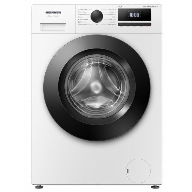 Masina de spalat rufe slim Heinner HWM-HME6012IVSMA+++, 6 kg, 1200 rpm, Clasa A, Motor inverter, 15 programe, Display digital, Program rapid 15 min, Program allergy steam, Program baby steam care, Functie adaugare rufe, Blocare acces copii, Alb