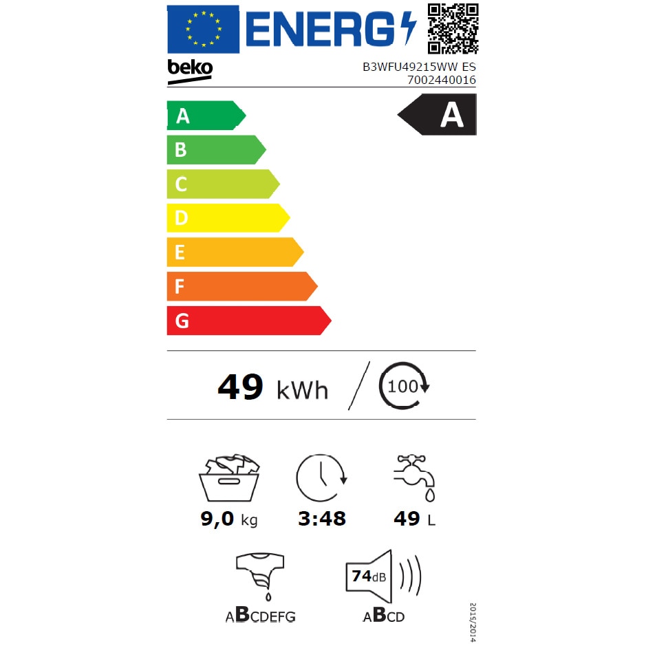 Masina de spalat rufe Beko B3WFU49215WWES, 9 kg, 1200 RPM, Clasa A, Motor ProSmart Inverter, Recycled Tub, Hygiene+, SteamCure, AddXtra, Alb