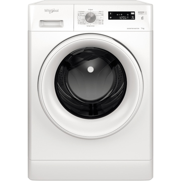Masina de spalat rufe Whirlpool FreshCare+ FFS 7469 W EE, 7 kg, 1400 RPM, Clasa A, Tehnologia AL 6-lea Simt, MotorSense Inverter, Alb