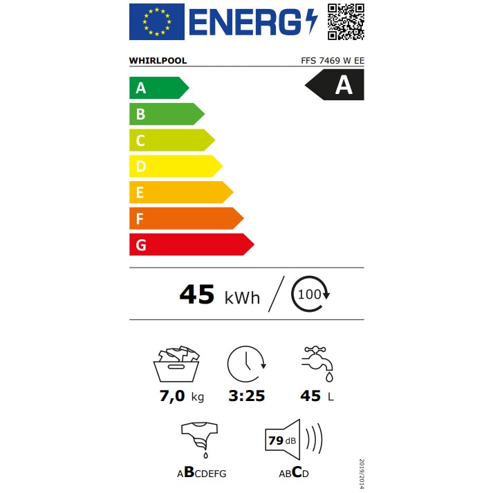 Masina de spalat rufe Whirlpool FreshCare+ FFS 7469 W EE, 7 kg, 1400 RPM, Clasa A, Tehnologia AL 6-lea Simt, MotorSense Inverter, Alb
