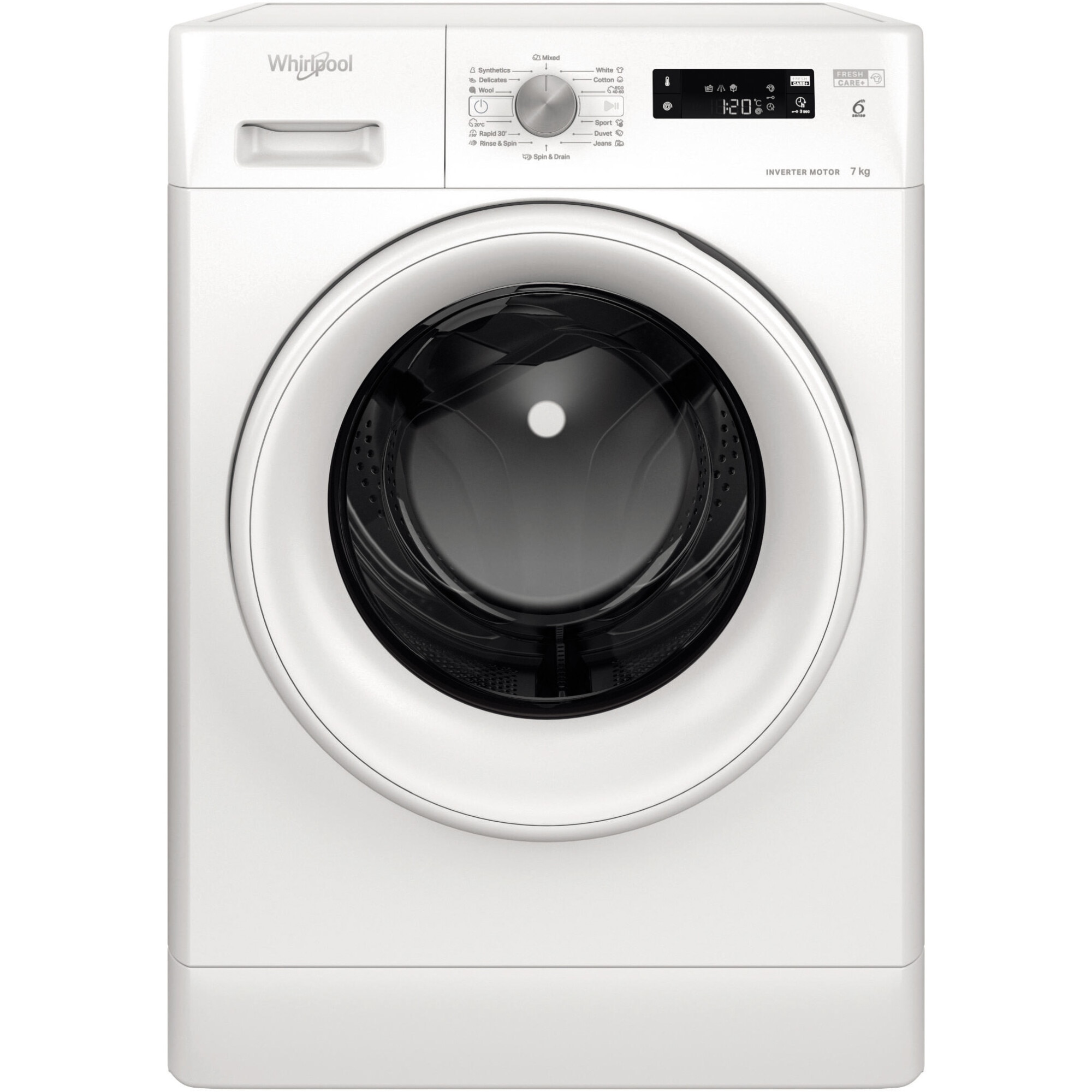 Masina de spalat rufe Whirlpool FreshCare+ FFS 7469 W EE, 7 kg, 1400 RPM, Clasa A, Tehnologia AL 6-lea Simt, MotorSense Inverter, Alb