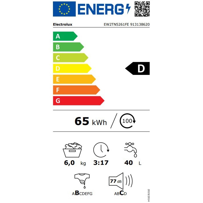 Masina de spalat rufe cu incarcare verticala Electrolux EW2TN5261FE, 6 kg, 1200 rpm, Clasa D, Tehnologie AutoSense, Display LED. Alb