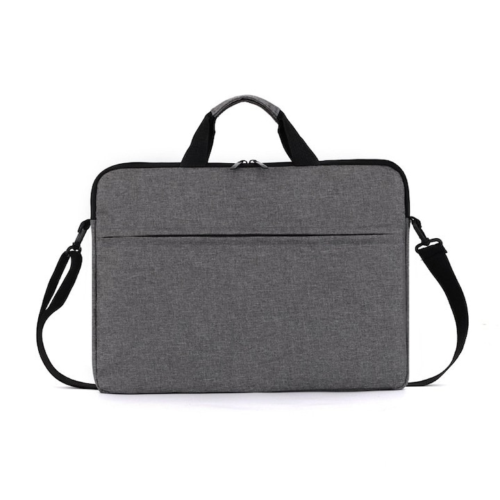 Geanta laptop, 15.6 inch, realizata 65% din materiale reciclate, material rezistent la apa, usoara, curea de umar captusita, ompatibila Macbook Pro, Air, notebook, ultrabook, Gri