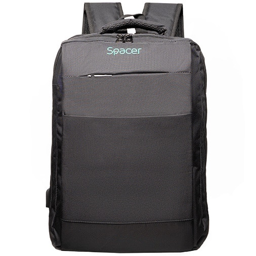 Rucsac New York pentru notebook, Spacer, 17", compartiment laptop si compartiment calatorie, buzunar frontal, compartiment travel, troler strap,, waterproof, poliester, negru