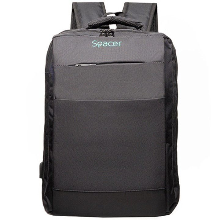 Rucsac New York pentru notebook, Spacer, 17", compartiment laptop si compartiment calatorie, buzunar frontal, compartiment travel, troler strap,, waterproof, poliester, negru