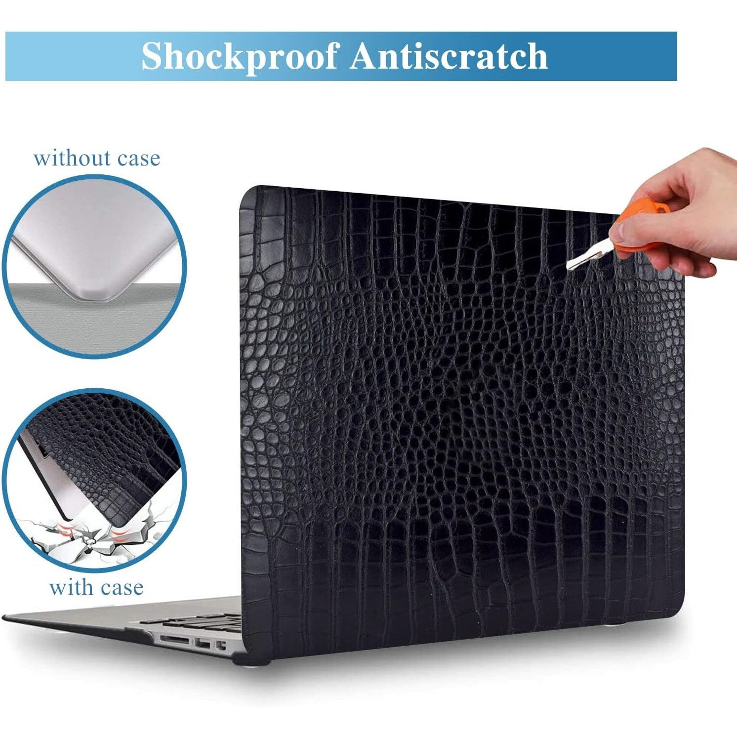 Carcasa premium din piele ecologica textura crocodil pentru MacBook Pro 14 (2021/2022/2023/2024/2025) (M5/M4/M3/M2/M1 Pro Max) (A3434/A3112/A3185/A3401/A2918/A2992/A2779/A2442), Husa eleganta slim, protectie laptop, stil business, Negru