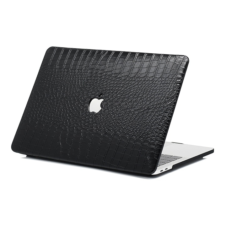 Carcasa premium din piele ecologica textura crocodil pentru MacBook Pro 14 (2021/2022/2023/2024/2025) (M5/M4/M3/M2/M1 Pro Max) (A3434/A3112/A3185/A3401/A2918/A2992/A2779/A2442), Husa eleganta slim, protectie laptop, stil business, Negru