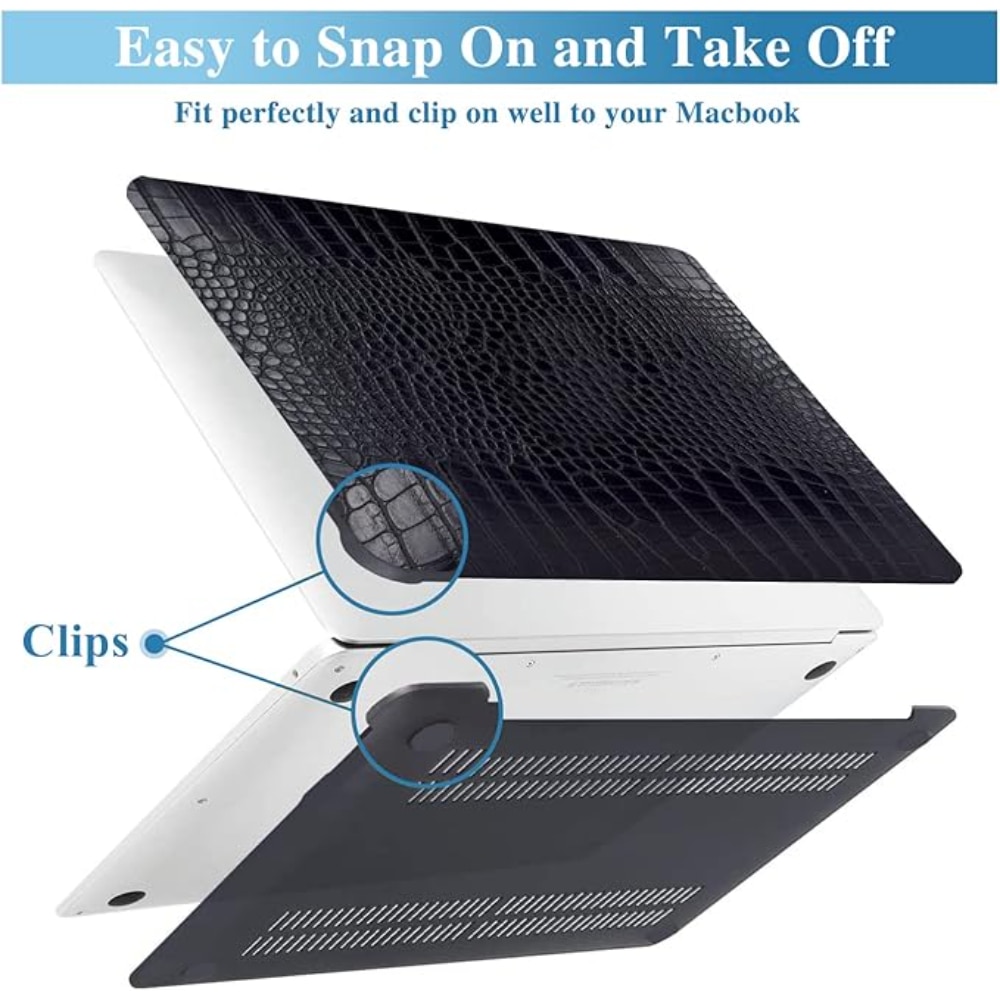 Carcasa premium din piele ecologica textura crocodil pentru MacBook Pro 14 (2021/2022/2023/2024/2025) (M5/M4/M3/M2/M1 Pro Max) (A3434/A3112/A3185/A3401/A2918/A2992/A2779/A2442), Husa eleganta slim, protectie laptop, stil business, Negru