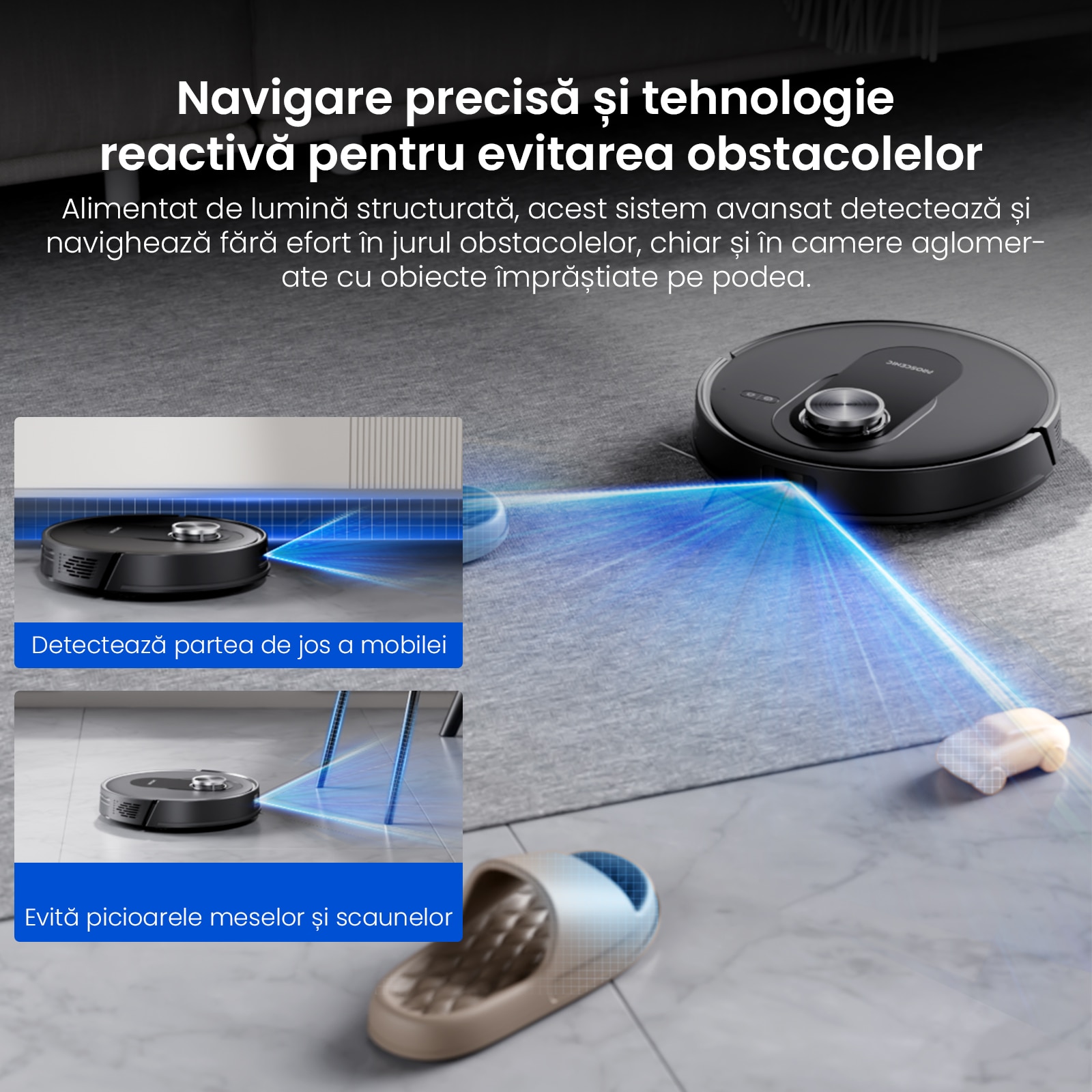 Aspirator robot Proscenic Q10 cu mop, 8000Pa, Robot de aspirare, Google Home, Siri sau IFTTT, navigare LiDAR 360°, statie de auto-golire