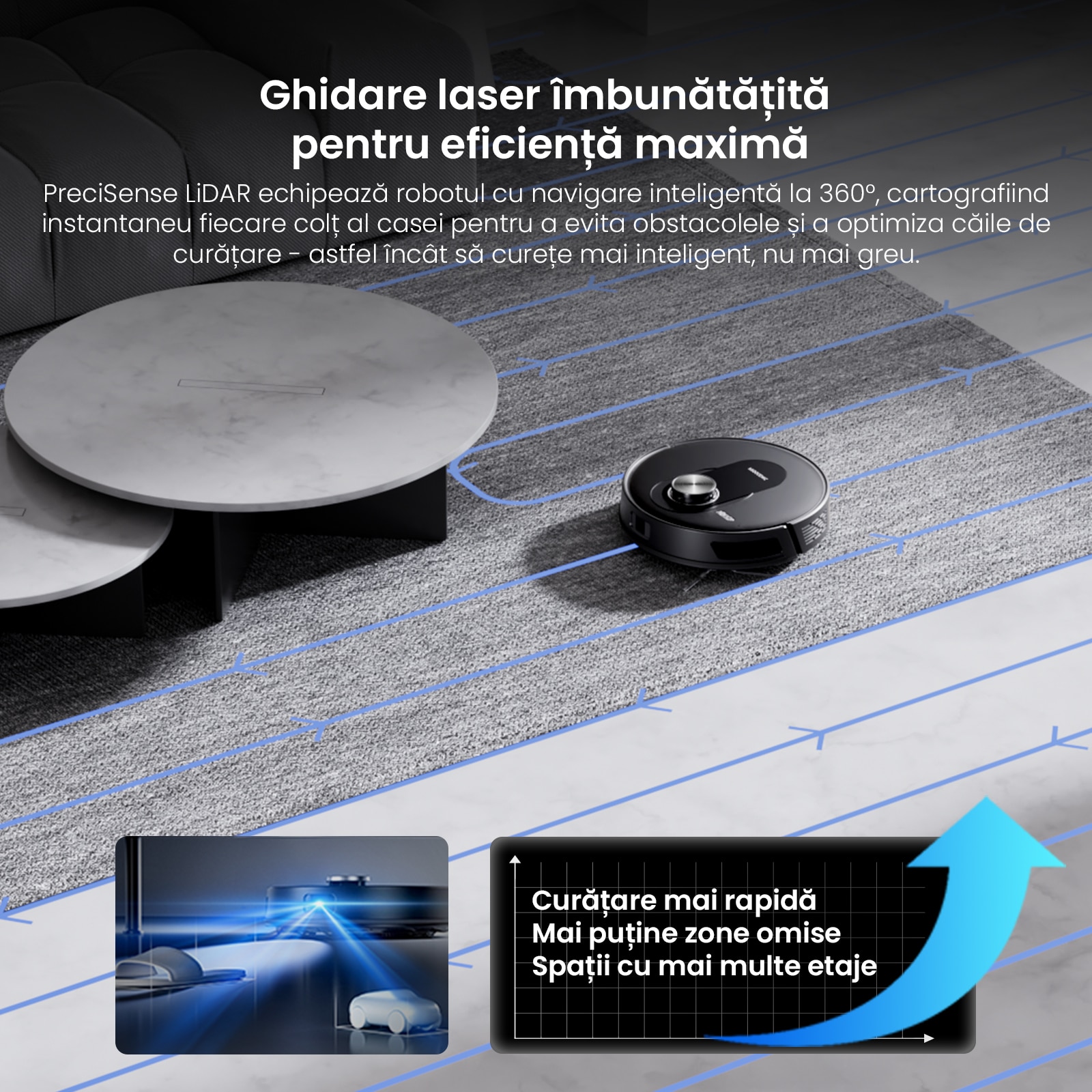 Aspirator robot Proscenic Q10 cu mop, 8000Pa, Robot de aspirare, Google Home, Siri sau IFTTT, navigare LiDAR 360°, statie de auto-golire