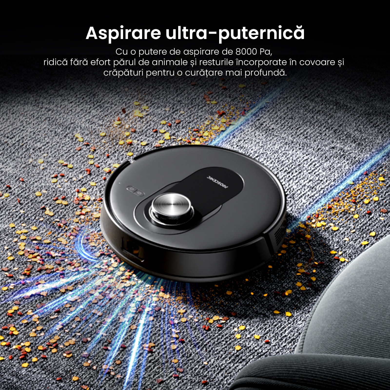 Aspirator robot Proscenic Q10 cu mop, 8000Pa, Robot de aspirare, Google Home, Siri sau IFTTT, navigare LiDAR 360°, statie de auto-golire