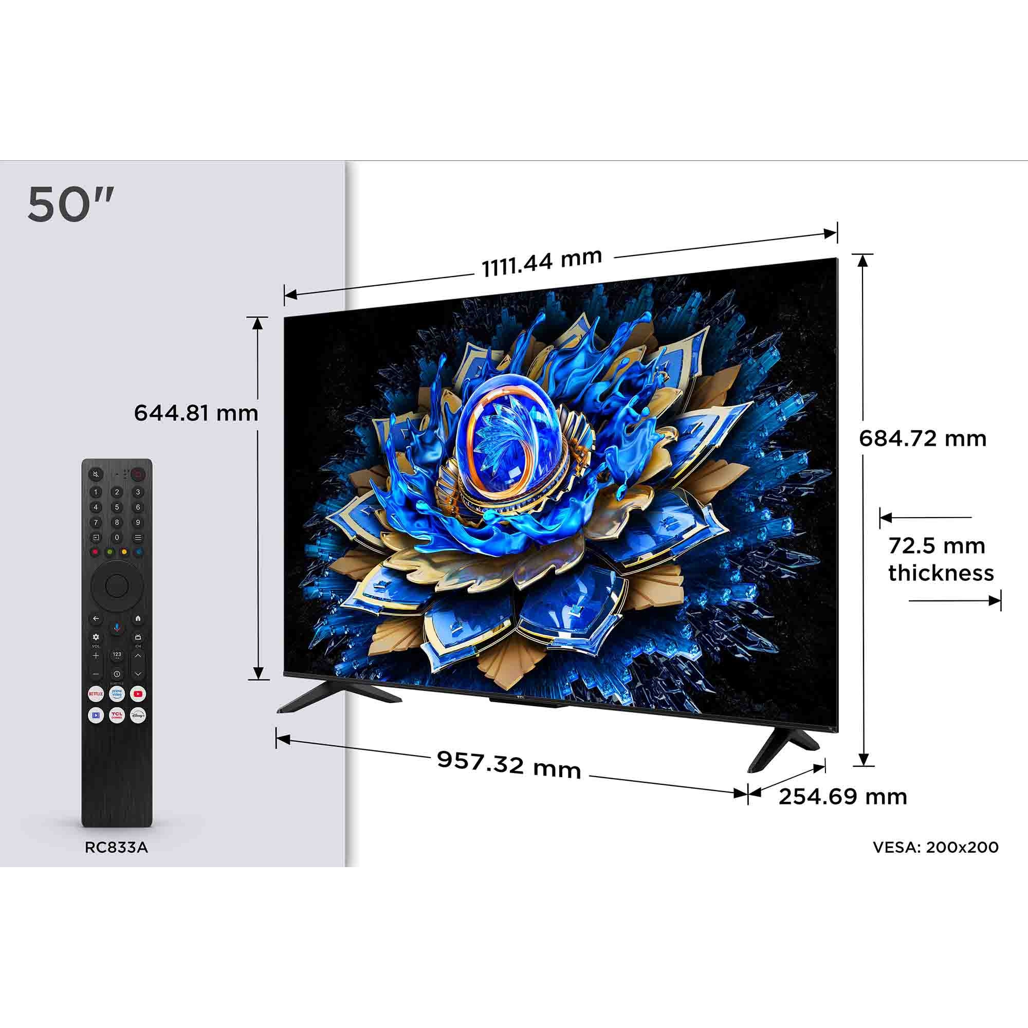 Televizor QLED TCL 127cm 50" 50T69C, Ultra HD 4K, Smart TV, WiFi, CI+