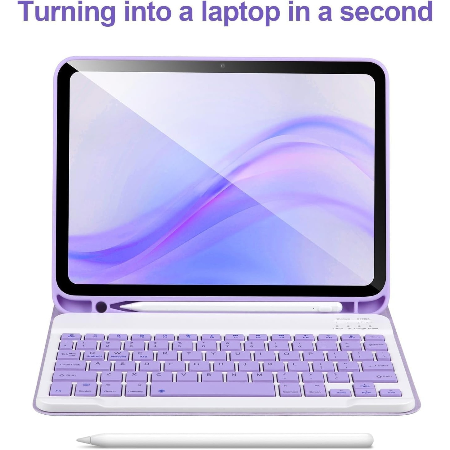 Husa cu tastatura wireless pentru tableta, compatibil cu iPad 11 (A16) 2025/10 2022, Tastatura magnetica detasabila, suport pentru creion, violet