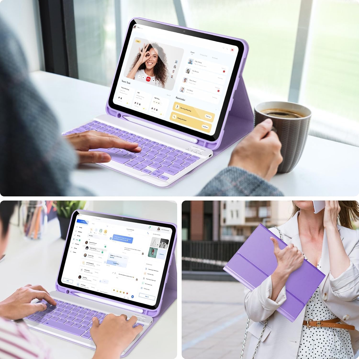 Husa cu tastatura wireless pentru tableta, compatibil cu iPad 11 (A16) 2025/10 2022, Tastatura magnetica detasabila, suport pentru creion, violet