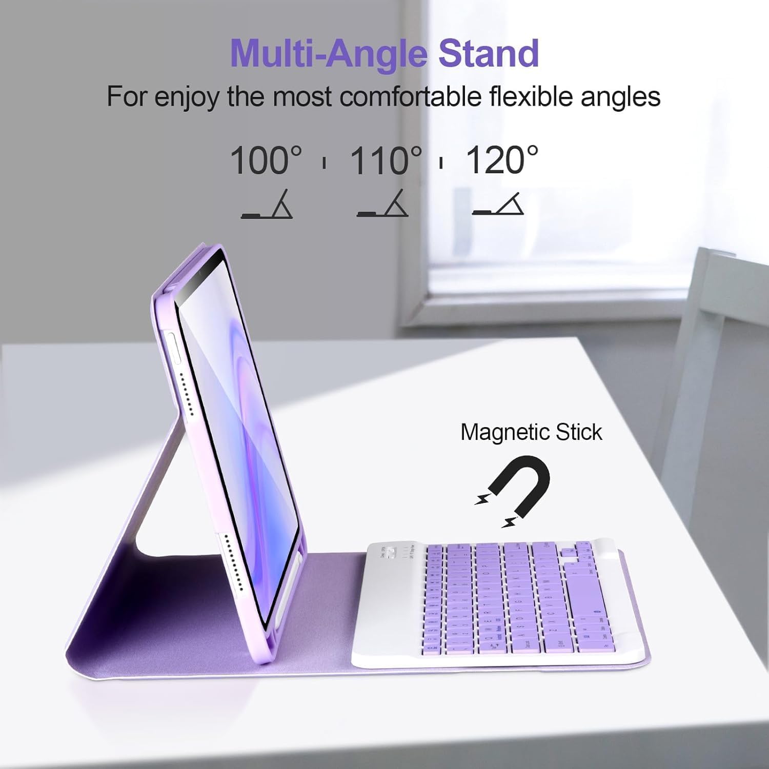 Husa cu tastatura wireless pentru tableta, compatibil cu iPad 11 (A16) 2025/10 2022, Tastatura magnetica detasabila, suport pentru creion, violet