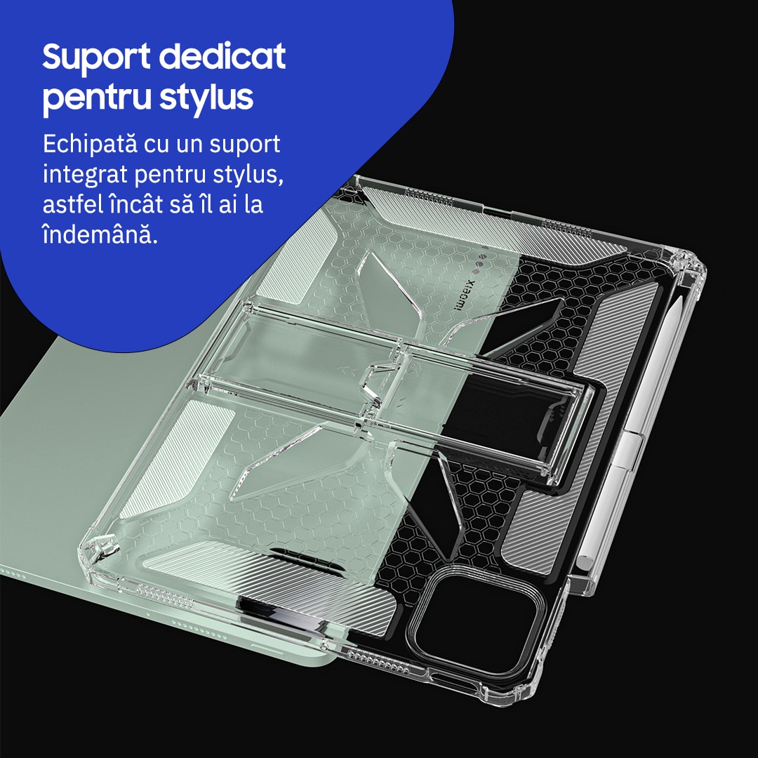 Husa de protecție telefonultau pentru Xiaomi Pad 8/ Xiaomi Pad 8 Pro, silicon transparent antishock cu colțuri întărite, suport integrat