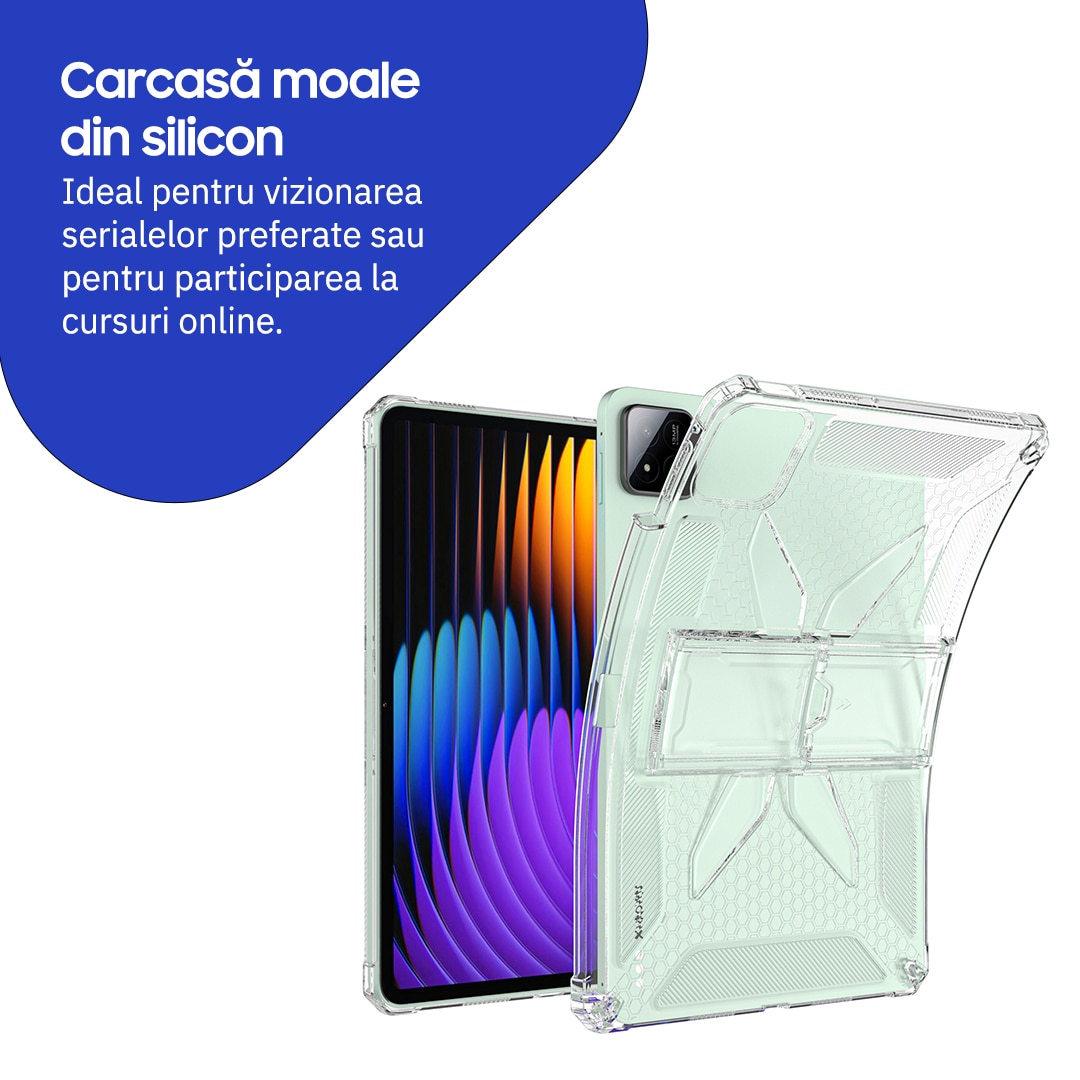 Husa de protecție telefonultau pentru Xiaomi Pad 8/ Xiaomi Pad 8 Pro, silicon transparent antishock cu colțuri întărite, suport integrat