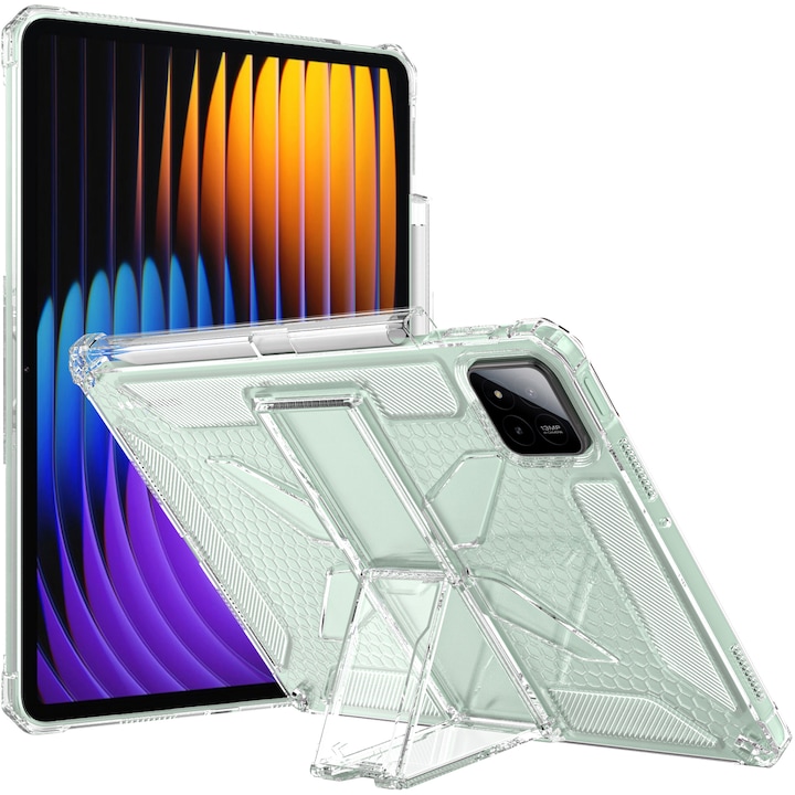 Husa de protecție telefonultau pentru Xiaomi Pad 8/ Xiaomi Pad 8 Pro, silicon transparent antishock cu colțuri întărite, suport integrat
