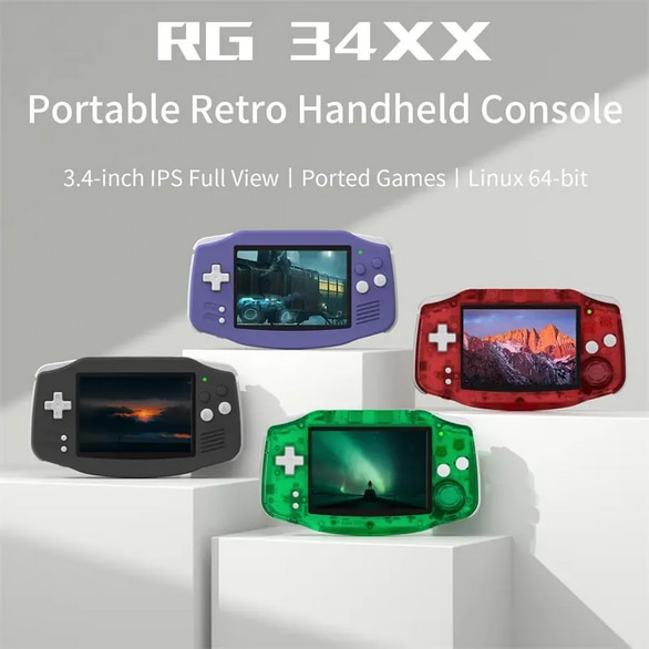 Consola portabila Anbernic RG34XX, emulatoare, 64GB, 3.4 inch LCD, 6000 jocuri, Rosu Transparent
