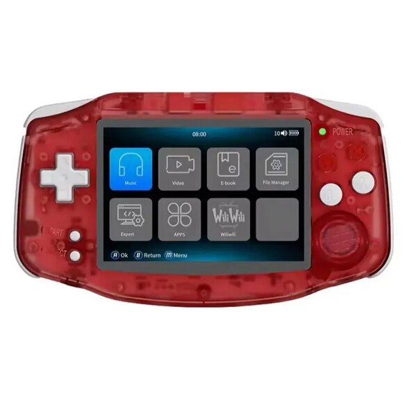 Consola portabila Anbernic RG34XX, emulatoare, 64GB, 3.4 inch LCD, 6000 jocuri, Rosu Transparent