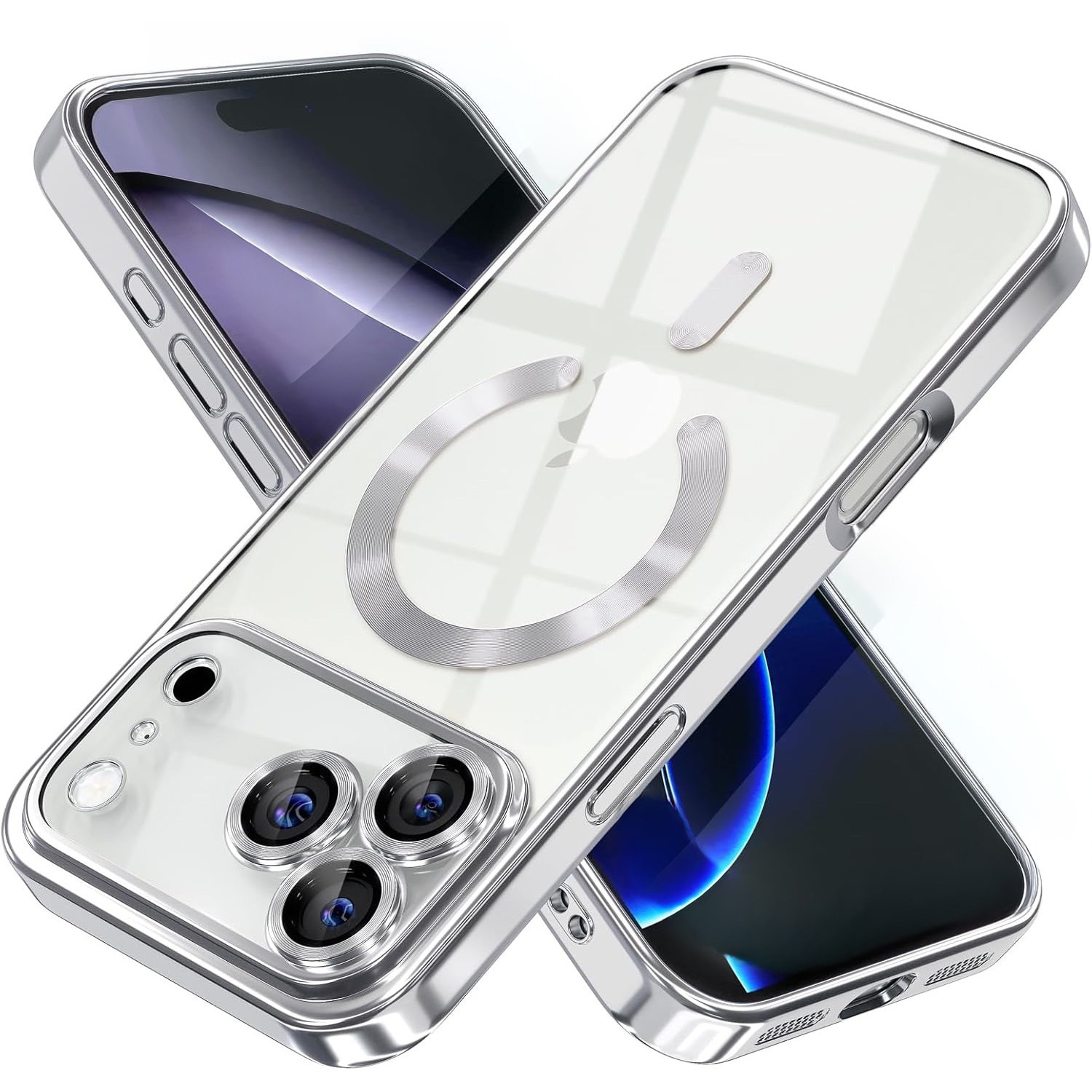 Husa pentru iPhone 17 Pro DaDen MagSafe Luxury, Antisoc, Protectie Camera, Margini Metalizate, Transparenta cu Margini Aringtii