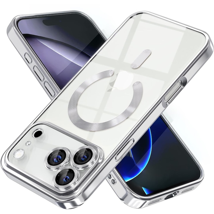 Husa pentru iPhone 17 Pro DaDen MagSafe Luxury, Antisoc, Protectie Camera, Margini Metalizate, Transparenta cu Margini Aringtii