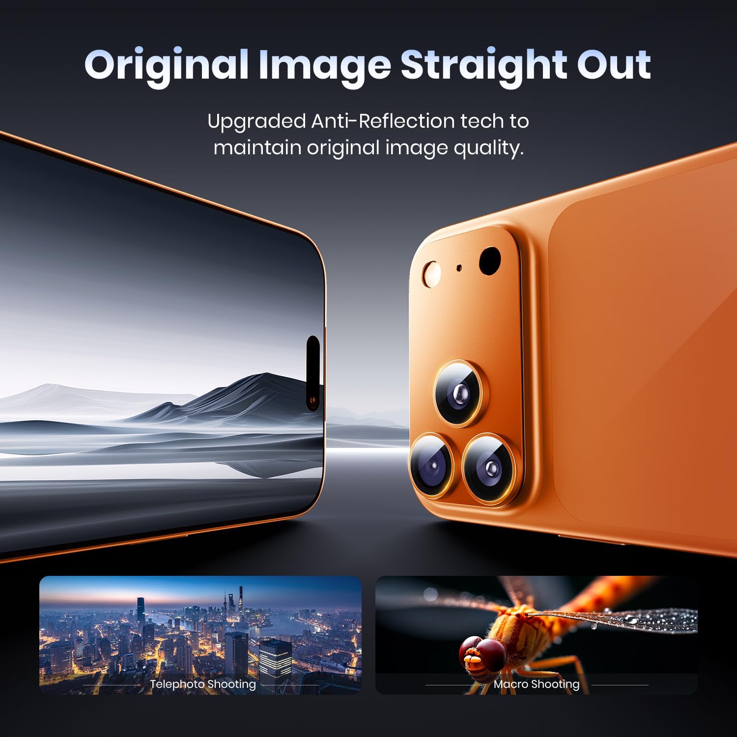 Folie Protectie Camera compatibila cu iPhone 17 Pro Max, Omelivon, Full Cover, Protectie Profesionala, Sticla temperata 9H, Ultra HD, Anti Amprente, Anti Zgarieturi, Anti Socuri, Portocaliu