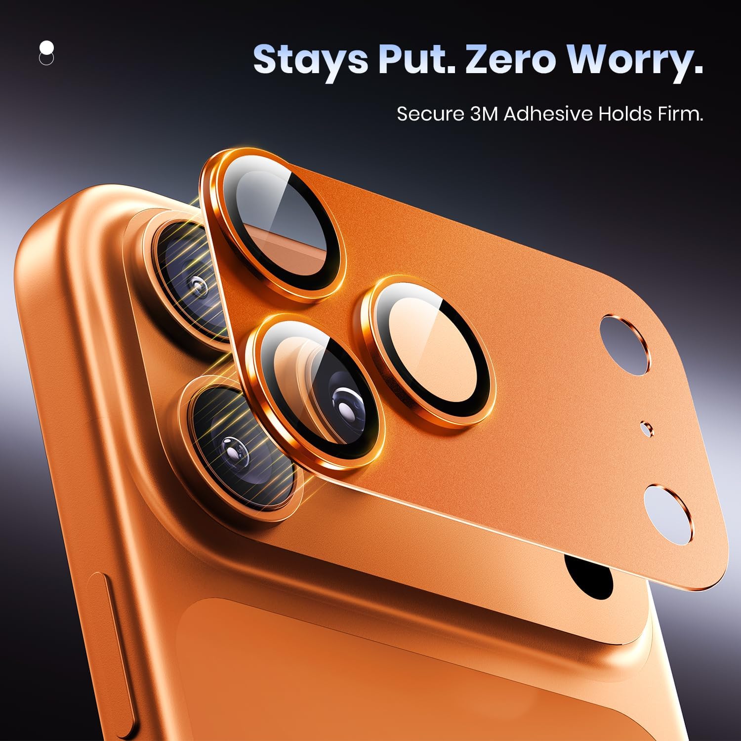 Folie Protectie Camera compatibila cu iPhone 17 Pro Max, Omelivon, Full Cover, Protectie Profesionala, Sticla temperata 9H, Ultra HD, Anti Amprente, Anti Zgarieturi, Anti Socuri, Portocaliu