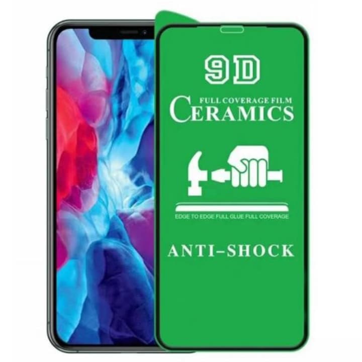 Folie de Protectie Ceramica, Flippy, Compatibila cu Apple iPhone 16, Ceramics 9D, Antisoc, Margini Negre, Transparent