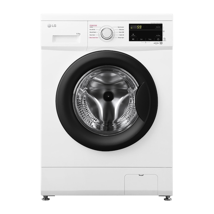 Masina de spalat rufe LG F2J3WSBWE, 6,5 kg, max. 1200 rpm, Masina de spalat cu abur, Design ingust, Clasa energetica E, Alb
