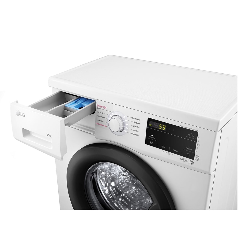 Masina de spalat rufe LG F2J3WSBWE, 6,5 kg, max. 1200 rpm, Masina de spalat cu abur, Design ingust, Clasa energetica E, Alb