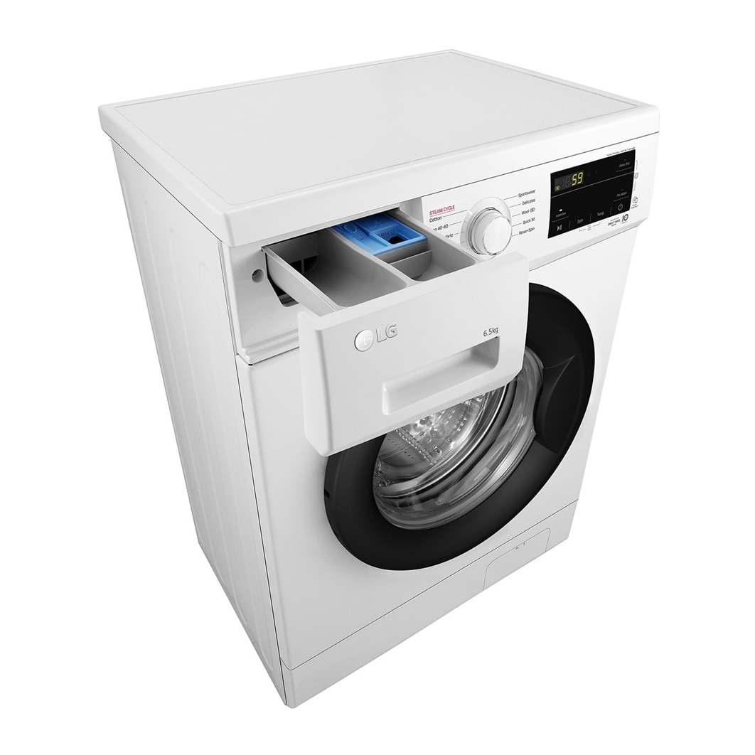 Masina de spalat rufe LG F2J3WSBWE, 6,5 kg, max. 1200 rpm, Masina de spalat cu abur, Design ingust, Clasa energetica E, Alb
