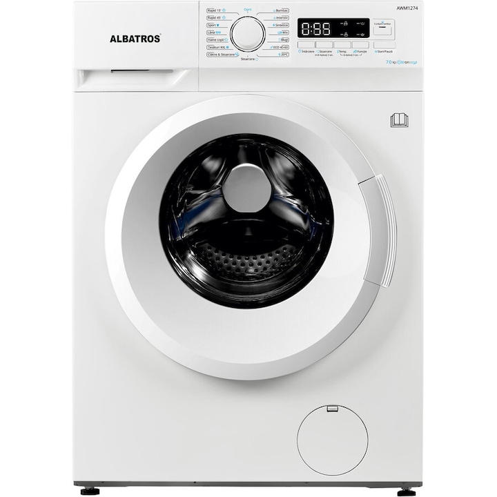 Masina de spalat rufe Albatros AWM1274,7 kg, Slim, 15 Programe, 1200 Rotatii, Clasa energetica D, Termostat reglabil, Program ECO 40-60°C, Blocare acces copii, Alb