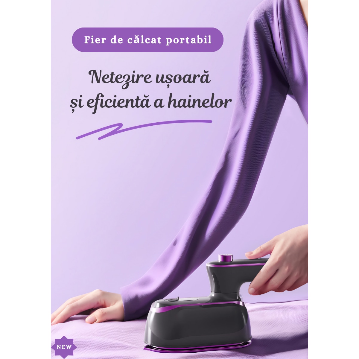 Fier de calcat Nuvoro CY-601, portabil, cu abur, 1000W, maner pliabil, compact, ideal pentru calatorii, Gri