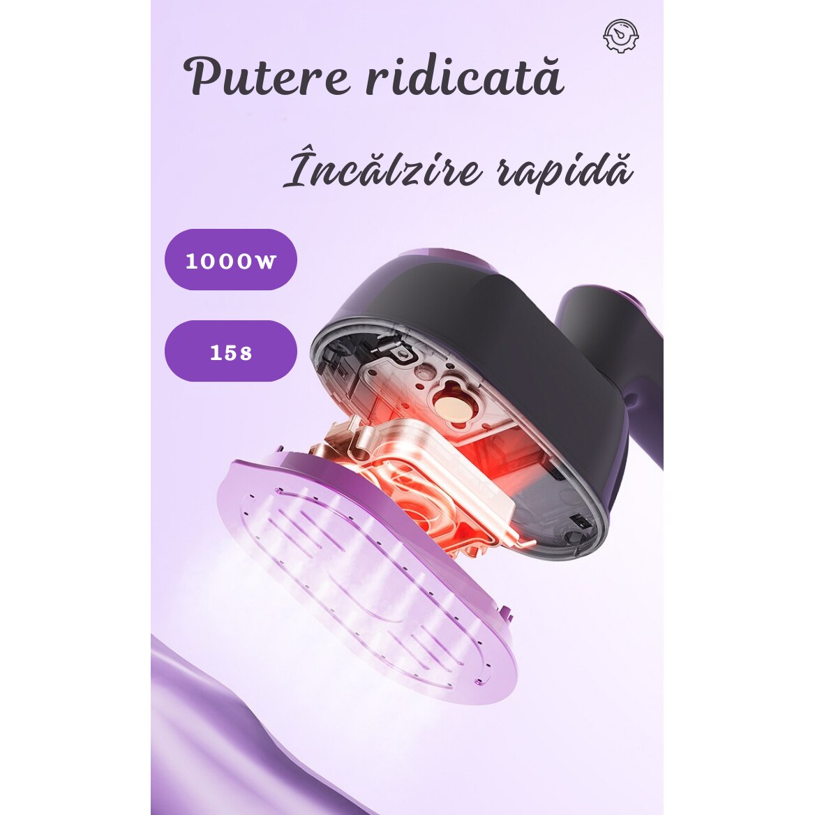 Fier de calcat Nuvoro CY-601, portabil, cu abur, 1000W, maner pliabil, compact, ideal pentru calatorii, Gri