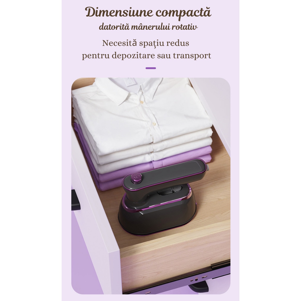 Fier de calcat Nuvoro CY-601, portabil, cu abur, 1000W, maner pliabil, compact, ideal pentru calatorii, Gri