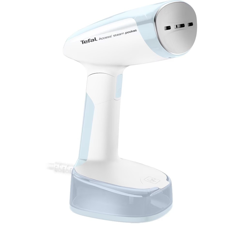 Aparat de calcat vertical cu abur Tefal Access Steam Pocket DT3041E1, 1300 W, abur variabil 0-20 g/min, oprire automata, incalzire in 15 secunde, greutate redusa, pliabil, albastru
