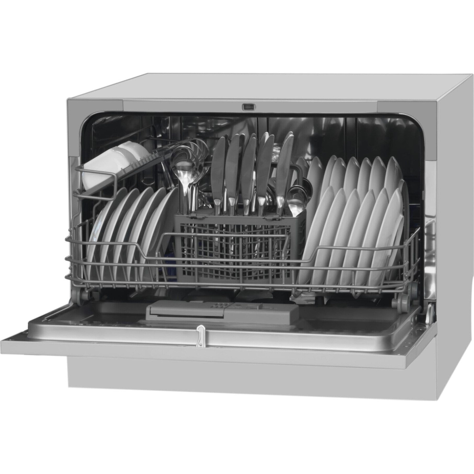Masina de spalat vase compacta Hansa ZWM556SH, 6 seturi, 5 programe, Clasa F, Pornire programabila, Buzzer, 55 cm, Argintiu