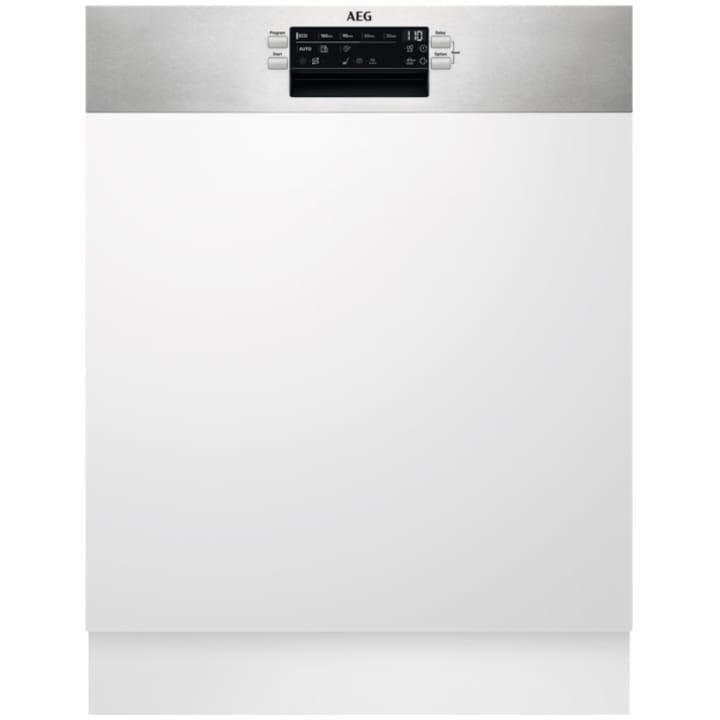 Masina de spalat vase semi-incorporabila AEG FEE53610ZM, 13 seturi, 8 programe, Clasa D, AirDry, Motor Inverter, Brat SatelliteClean, Start intarziat, 60 cm