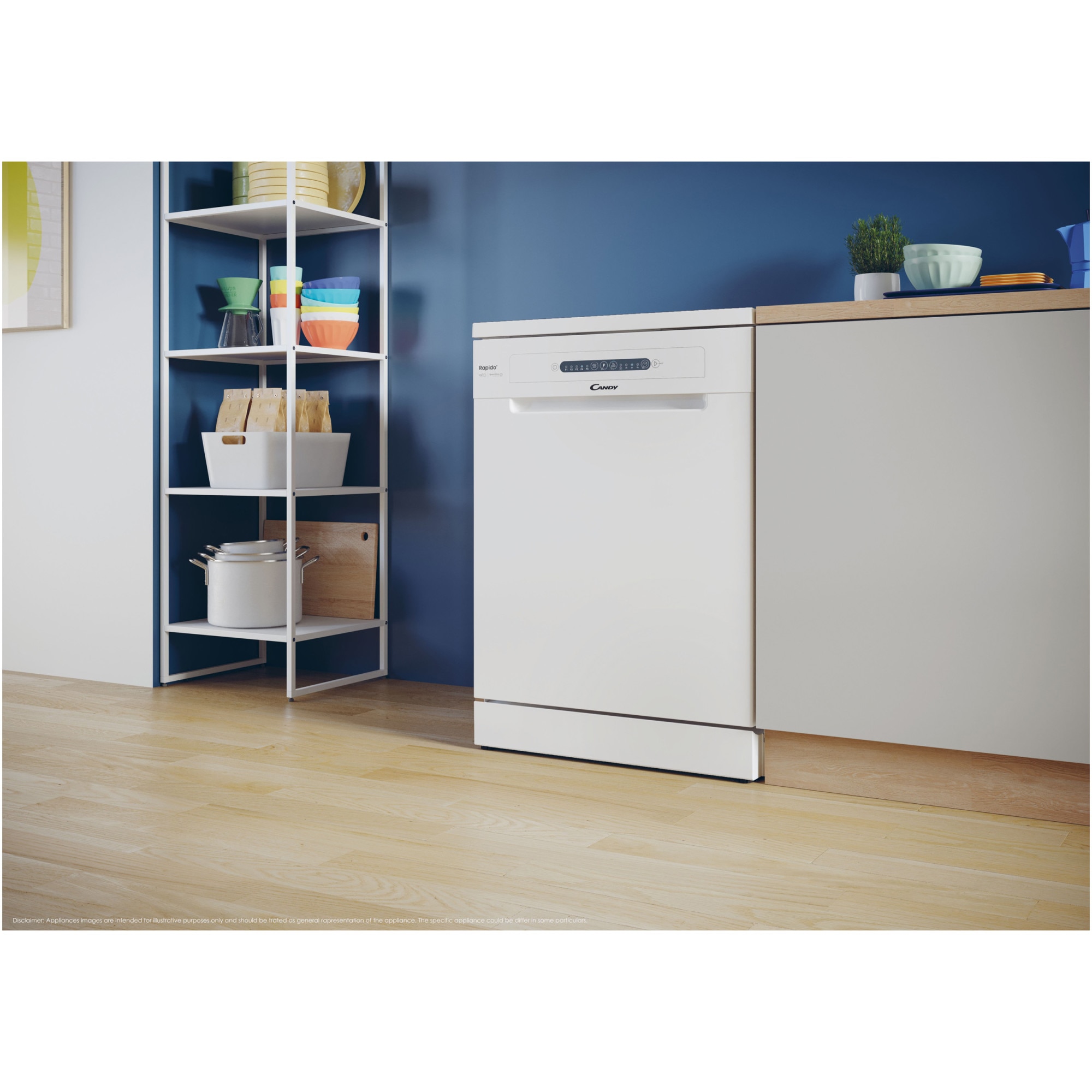 Masina de spalat vase Candy Rapido CF 3E7L0W, 13 seturi, 5 programe, Clasa E, Wi-Fi, Wash & Dry 49', 60 cm, Alb