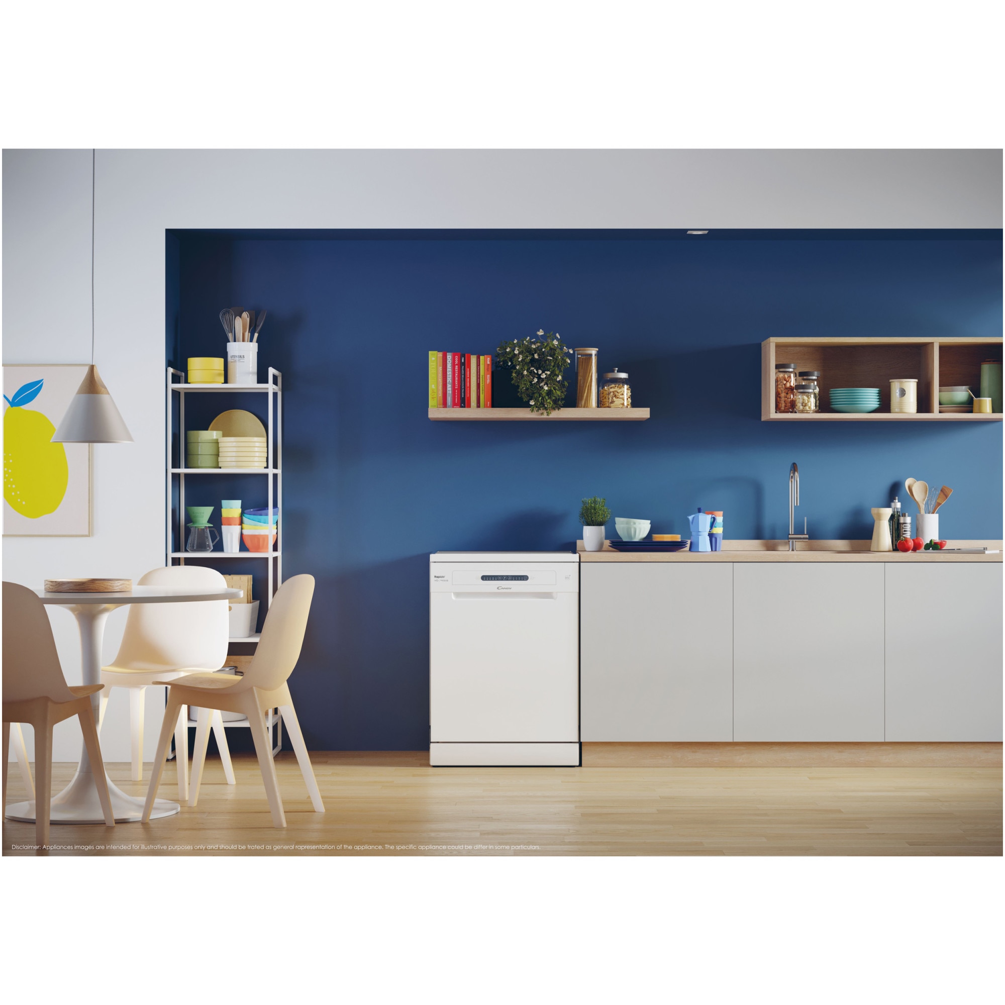 Masina de spalat vase Candy Rapido CF 3E7L0W, 13 seturi, 5 programe, Clasa E, Wi-Fi, Wash & Dry 49', 60 cm, Alb