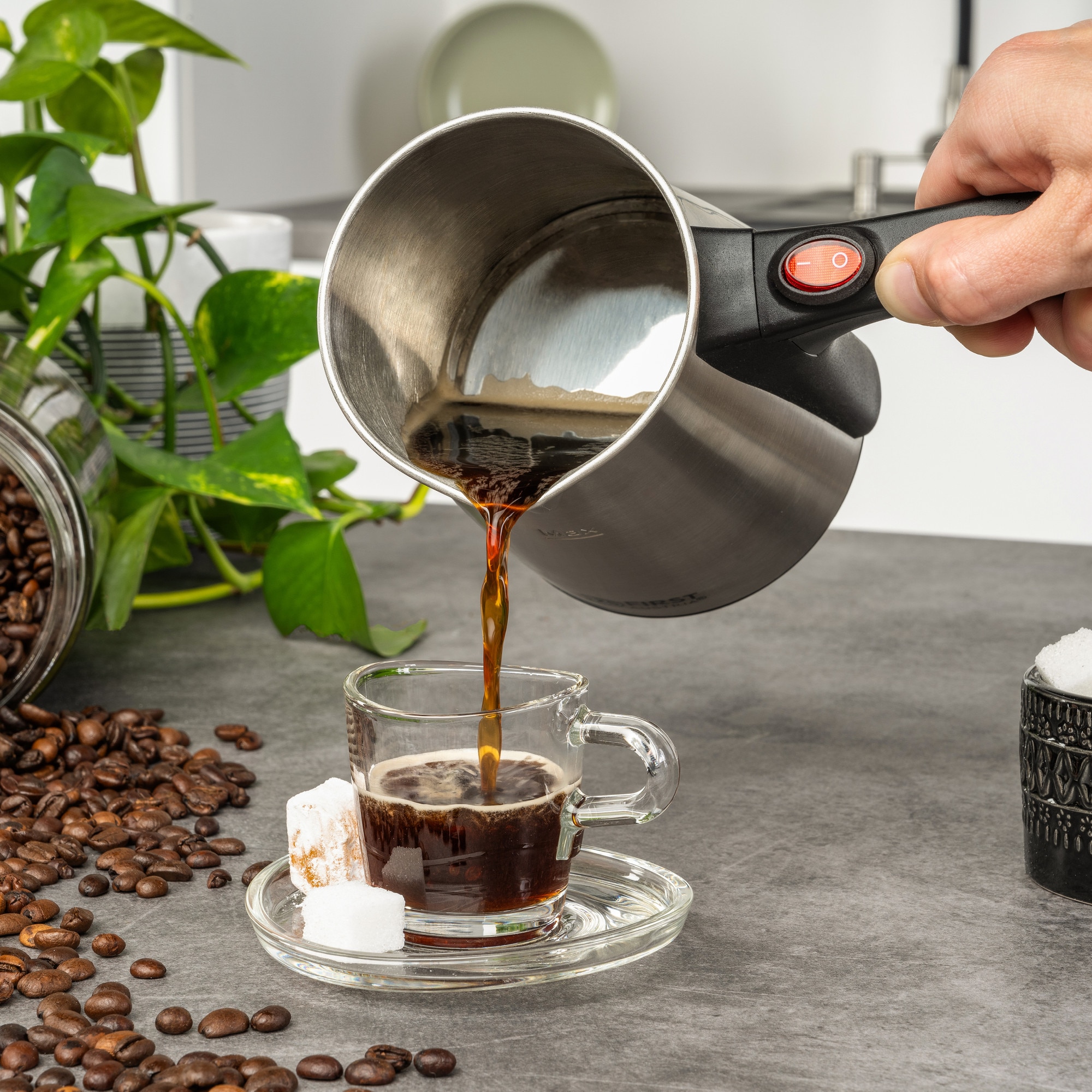 TZS First Austria Aparat electric de cafea turcească - 0,4 litri, 800 W, Aparat mokka, Aparat espresso, Fierbător apă