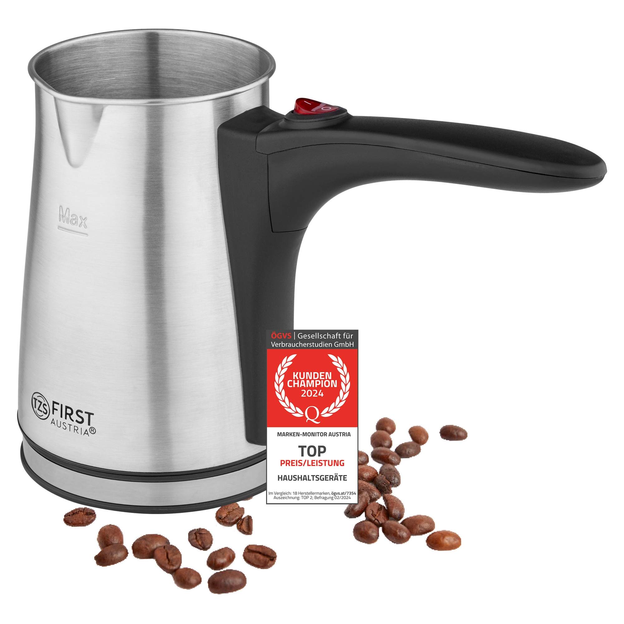 TZS First Austria Aparat electric de cafea turcească - 0,4 litri, 800 W, Aparat mokka, Aparat espresso, Fierbător apă
