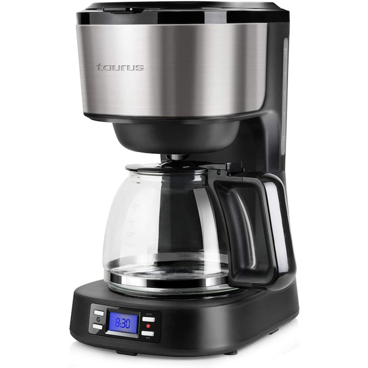 Cafetiera Programabila Taurus Verona Legend, 900W, 12 Cesti, Ecran LCD, Timer 24h, Sistem Anti‑Picurare, Functie Mentinere la Cald, Oprire Automata, Indicator Nivel Apa, Filtru Permanent, Design Negru‑Inox