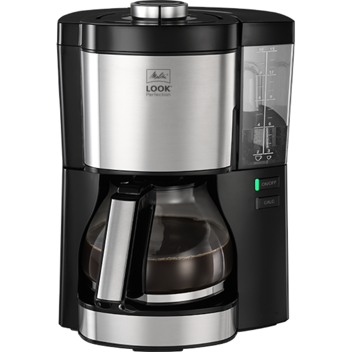 Cafetiera Melitta 1025-06 Look Perfection, 1080 W, 1.3 l, 10 cesti, Negru/Argintiu
