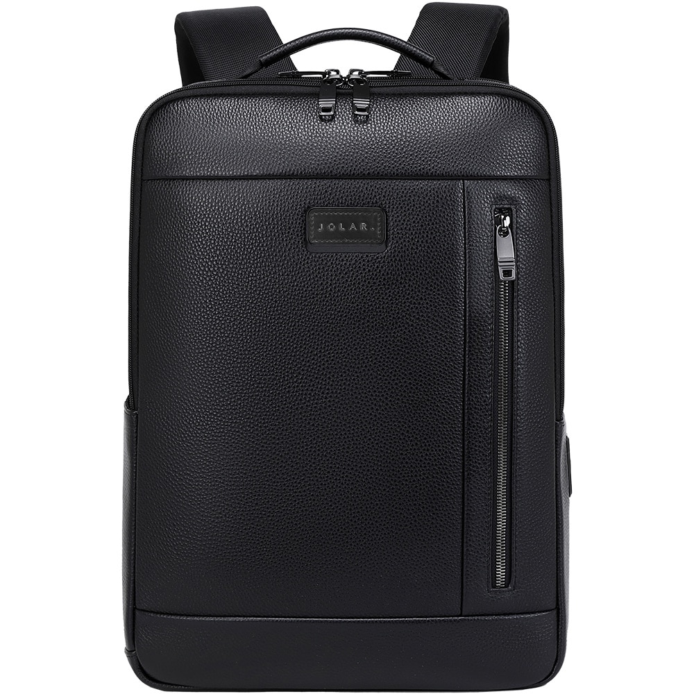 Rucsac smart pentru barbati, compartiment separat pentru laptop 15.6 inch, cu port USB TYPE-C, din piele originala este rezistent la apa, cu fixare de valiza JOLAR. GP02371BK Negru