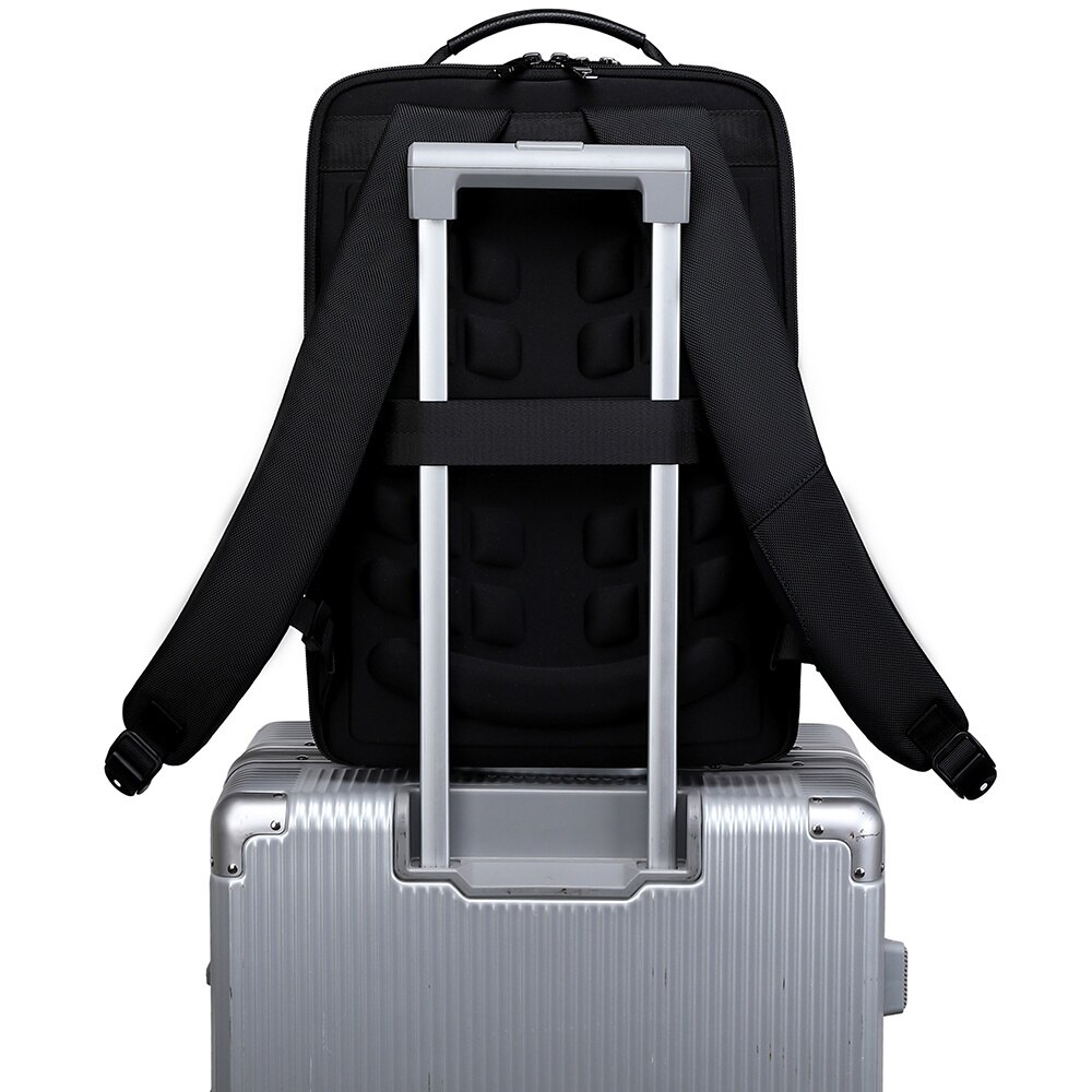 Rucsac smart pentru barbati, compartiment separat pentru laptop 15.6 inch, cu port USB TYPE-C, din piele originala este rezistent la apa, cu fixare de valiza JOLAR. GP02371BK Negru