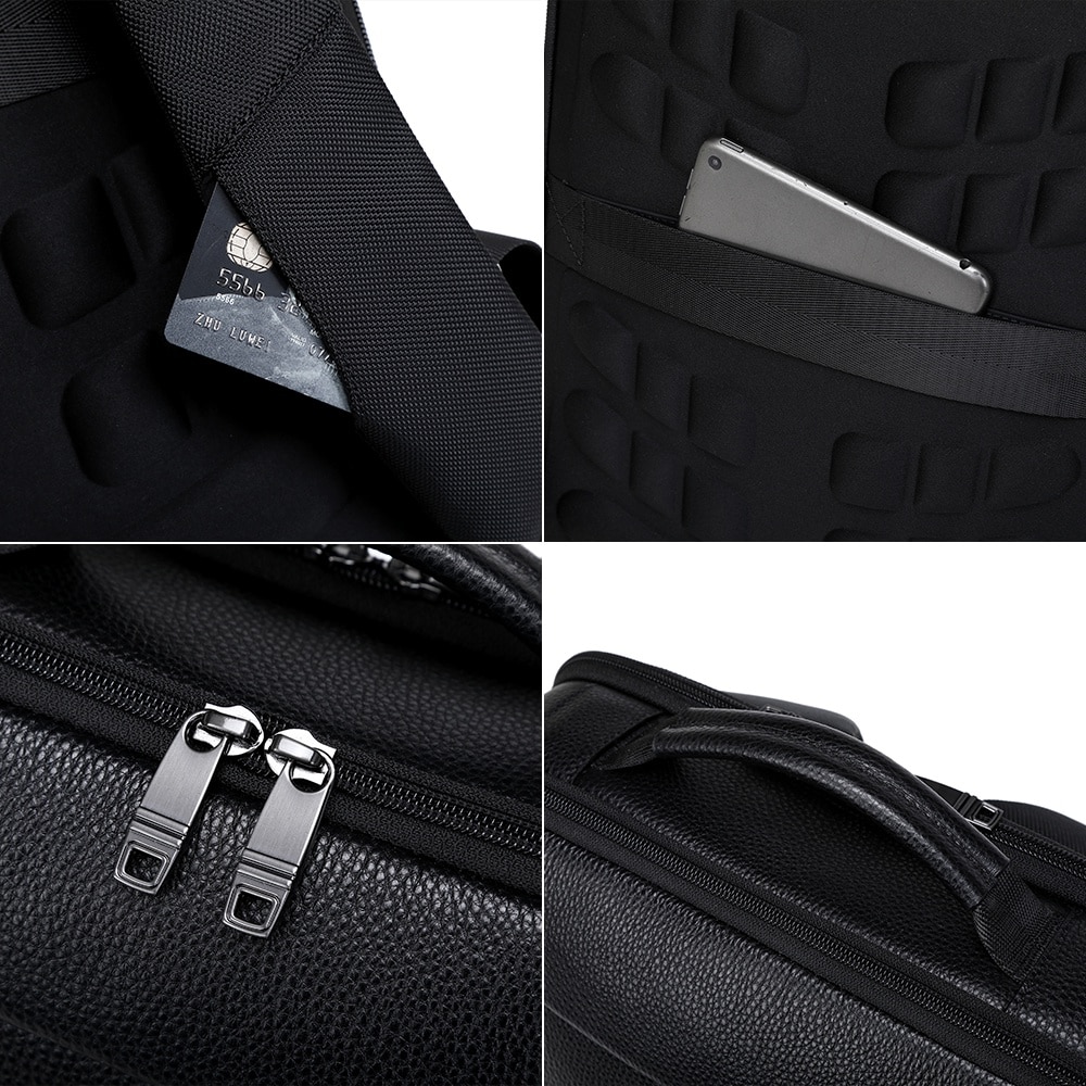 Rucsac smart pentru barbati, compartiment separat pentru laptop 15.6 inch, cu port USB TYPE-C, din piele originala este rezistent la apa, cu fixare de valiza JOLAR. GP02371BK Negru